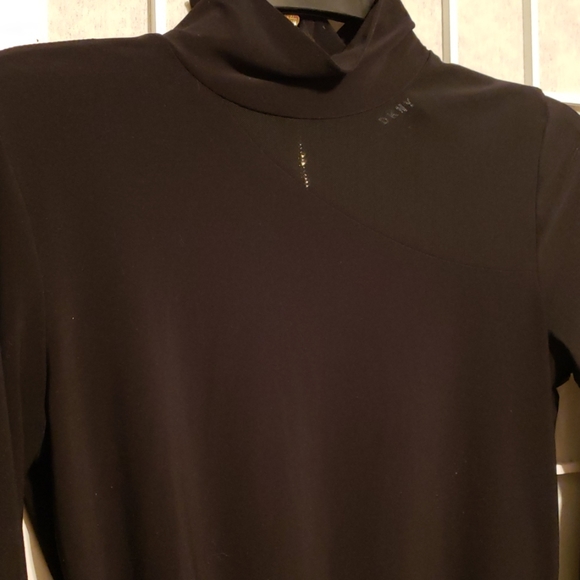 DKNY BLACK BODYSUIT SZ S, ZIP BACK MESH SLEEVE - Picture 2 of 5